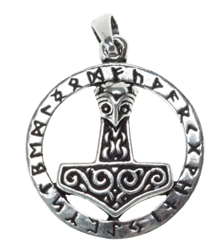 Anhänger "Thorshammer im Runenkreis", Silber