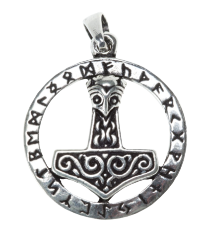 Anhänger "Thorshammer im Runenkreis", Silber
