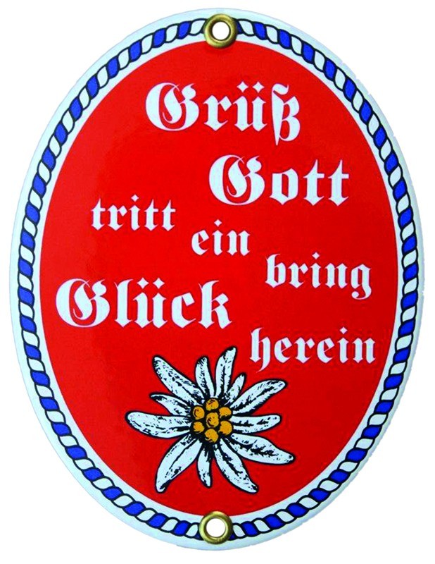Blechschild "Grüß Gott"