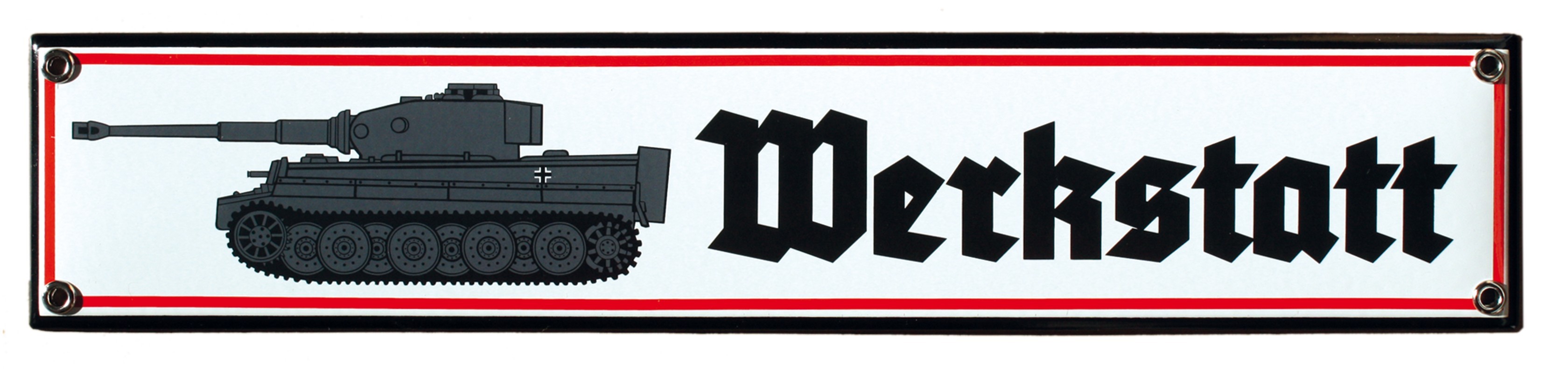 Emailleschild "Werkstatt" mit Panzer (P)