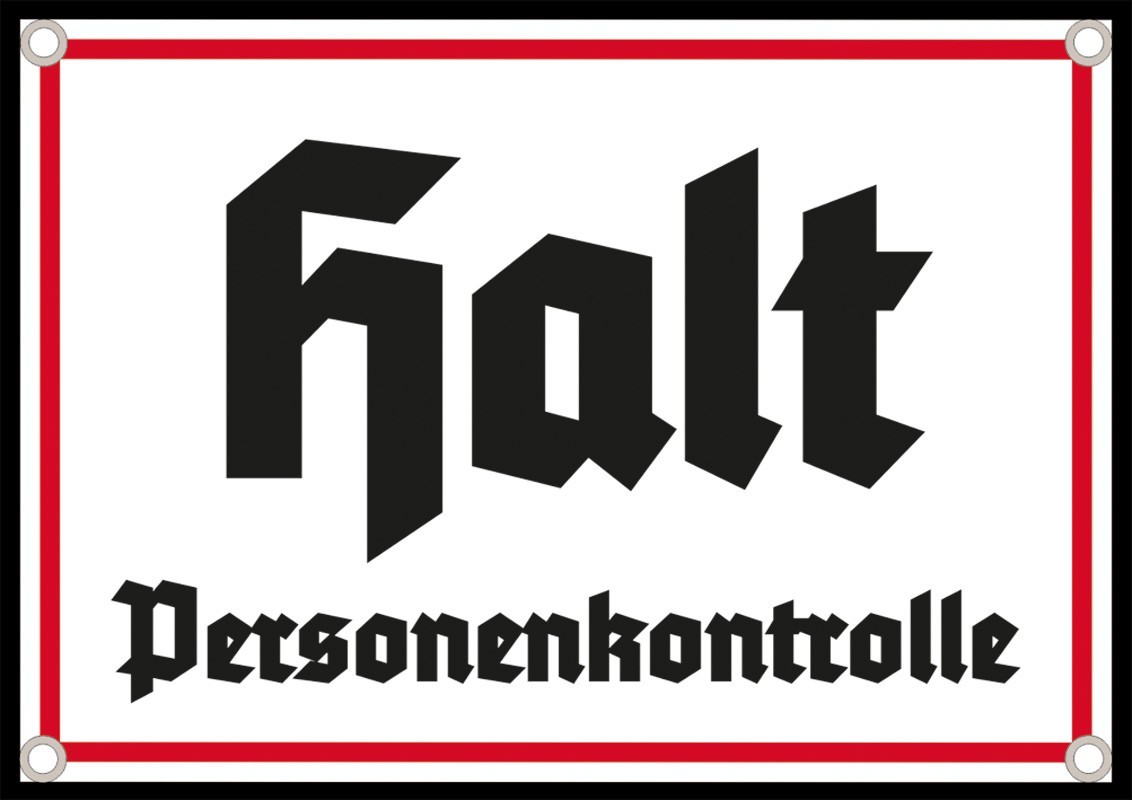 Emailleschild "Halt Personenkontrolle"