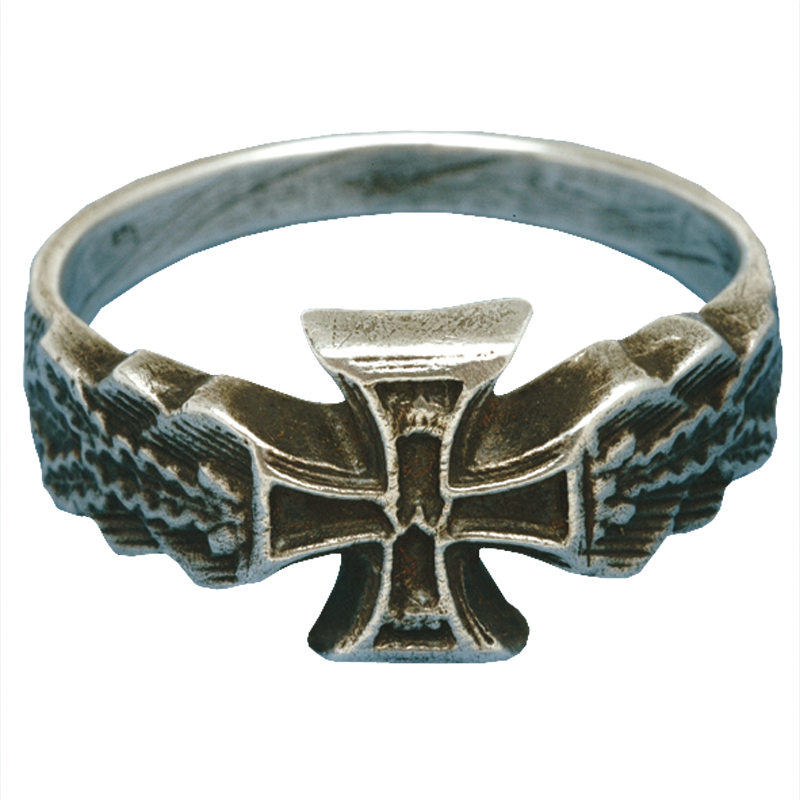 Sammlerring "Eisernes Kreuz mit Eichenlaub", Zinn versilbert,