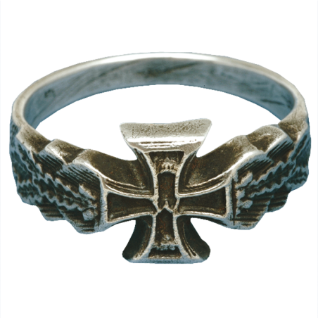 Sammlerring "Eisernes Kreuz mit Eichenlaub", Zinn versilbert,