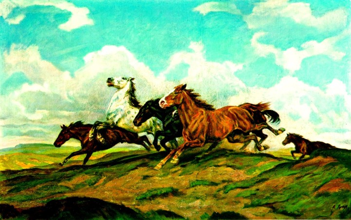 Kunstdruck "Roloff, Galoppierende Pferde" (P)