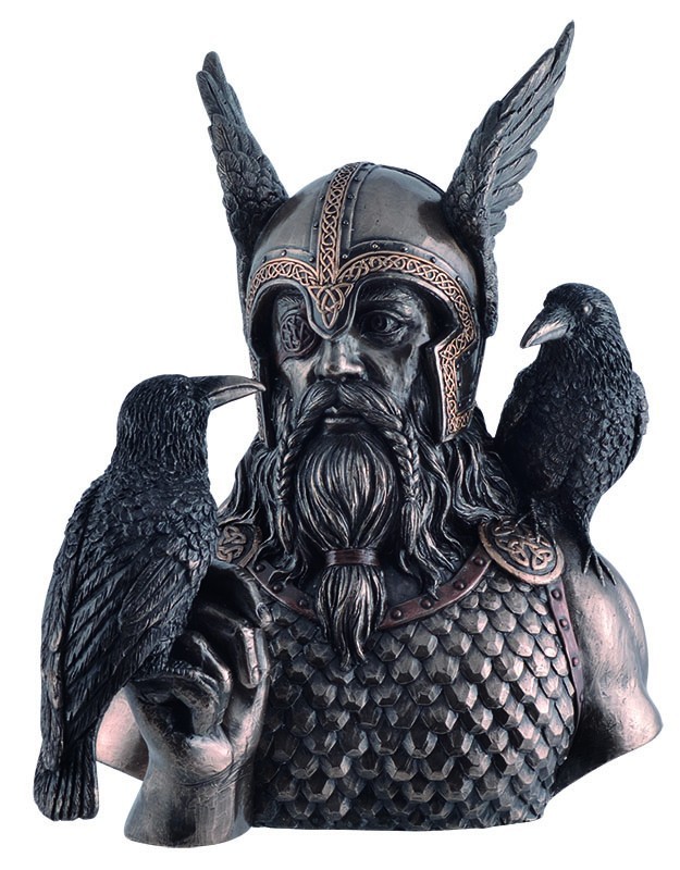 Büste "Odin mit Hugin und Munin", Bronze